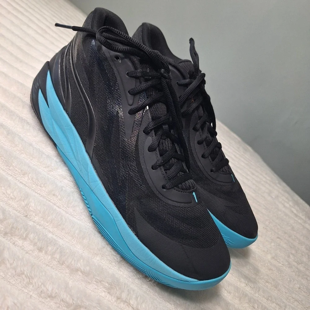 MELO Puma Basketball Sneaker Shoes Mens 13 Athletic Sports Blk Atoll Blue Wings